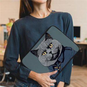 Cat in Suit HP 16" Sleeve - British Cat Laptop Sleeve - with Zipper - 2-Sided